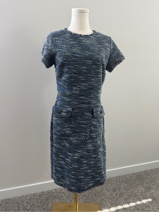 LOFT Dresses & Skirts - LOFT Blue-White Tweed Short-Sleeve Sheath Dress